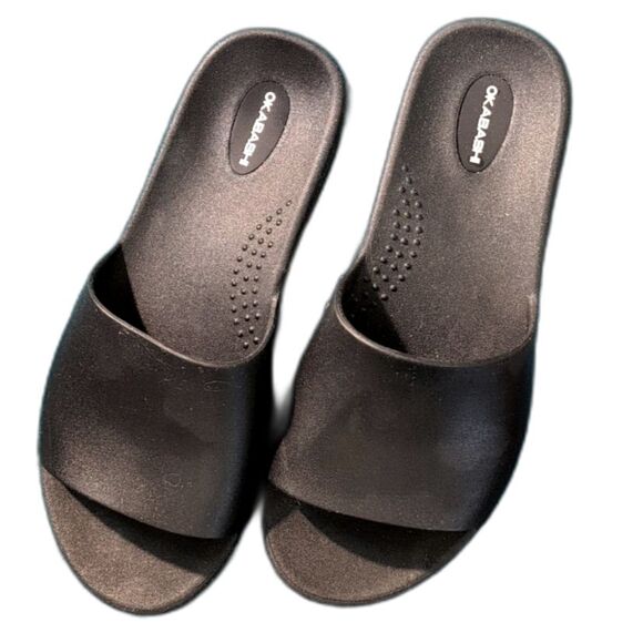 OKABASHI Black Slides Sandals Minimalist Comfort - Women's Size 7 - Picture 1 of 7
